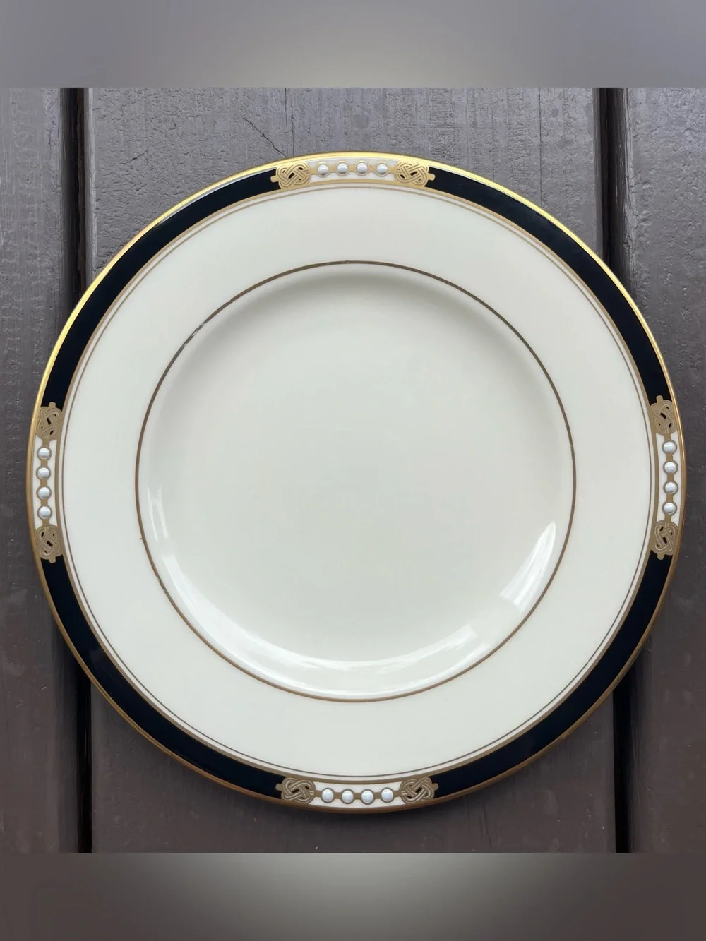 Vintage Lenox Hancock Presidential Collection Gold Black Bread Plate Raised Dots